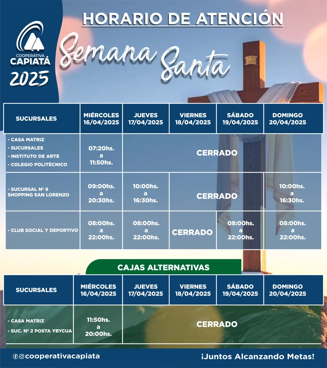 HORARIO DE ATENCIÓN SEMANA SANTA