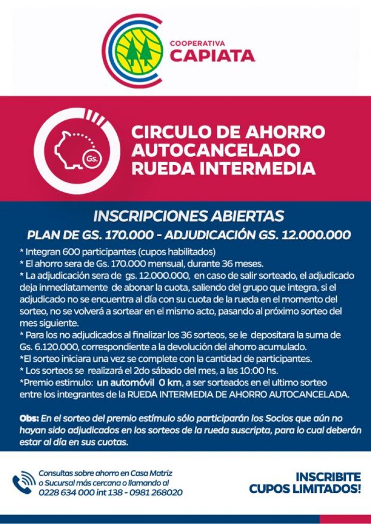 CIRCULO DE AHORRO AUTOCANCELADO - RUEDA INTERMEDIA